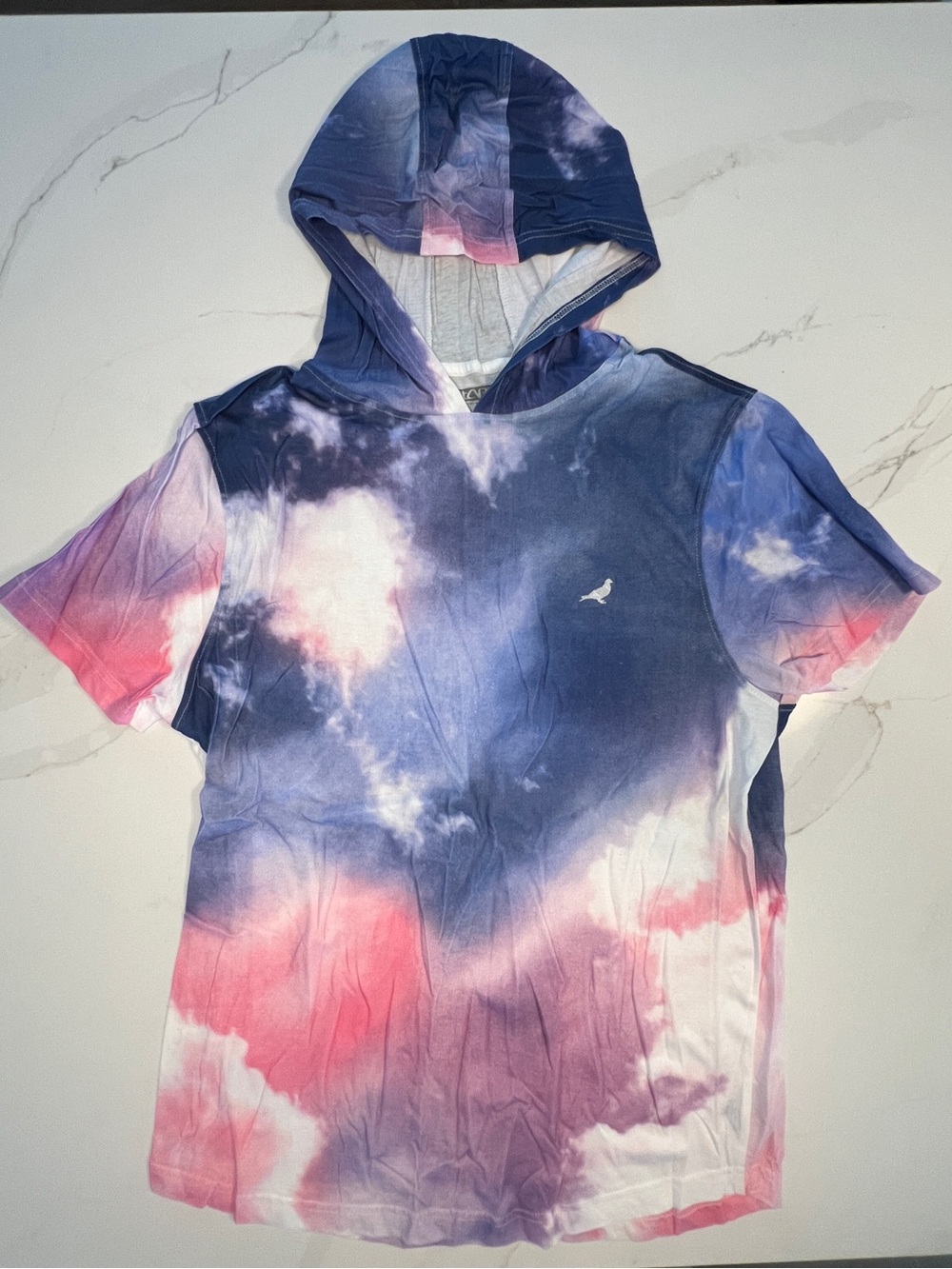 Staple Tie-Dye Hooded Tee in Navy, Pink & White